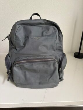 TUMI Gray Nylon Backpack Silver Hardware Work Travel Bag